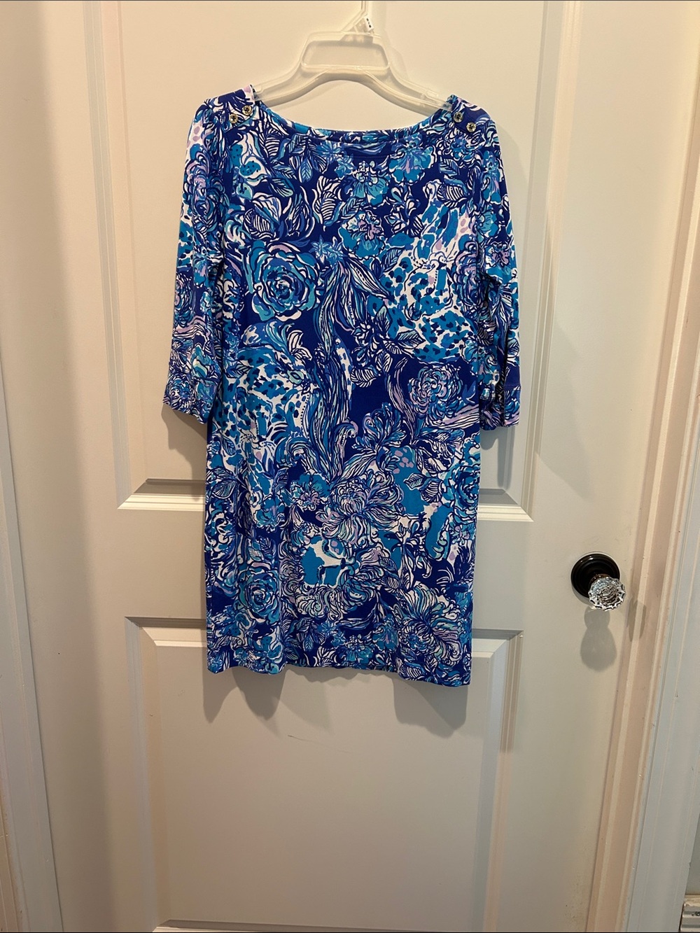 Lilly Pulitzer Girls Blue Multi Floral Scoop Neck Dress, size XL (12-14)